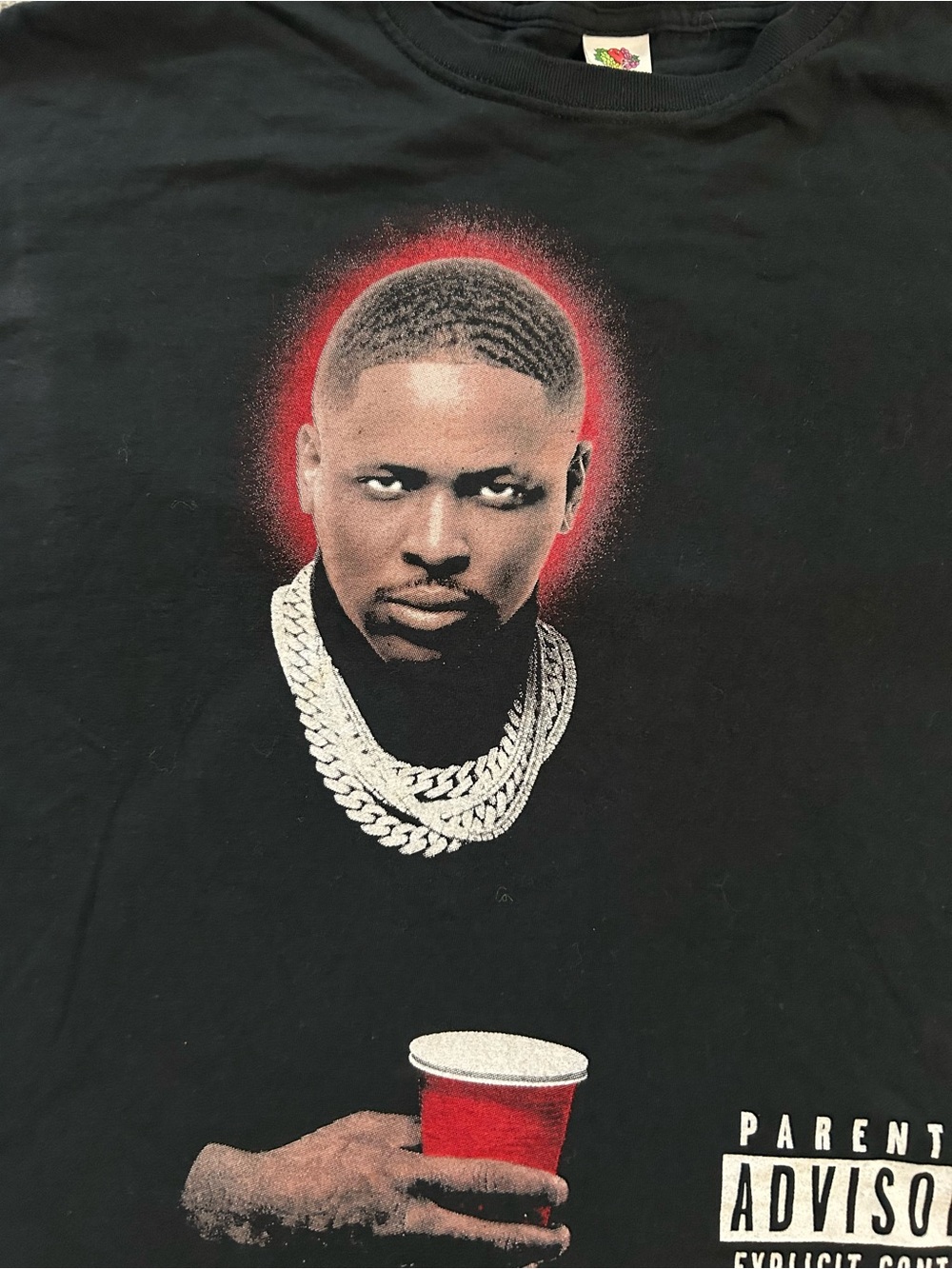 Black Graphic Men’s T-Shirt with Red Accent